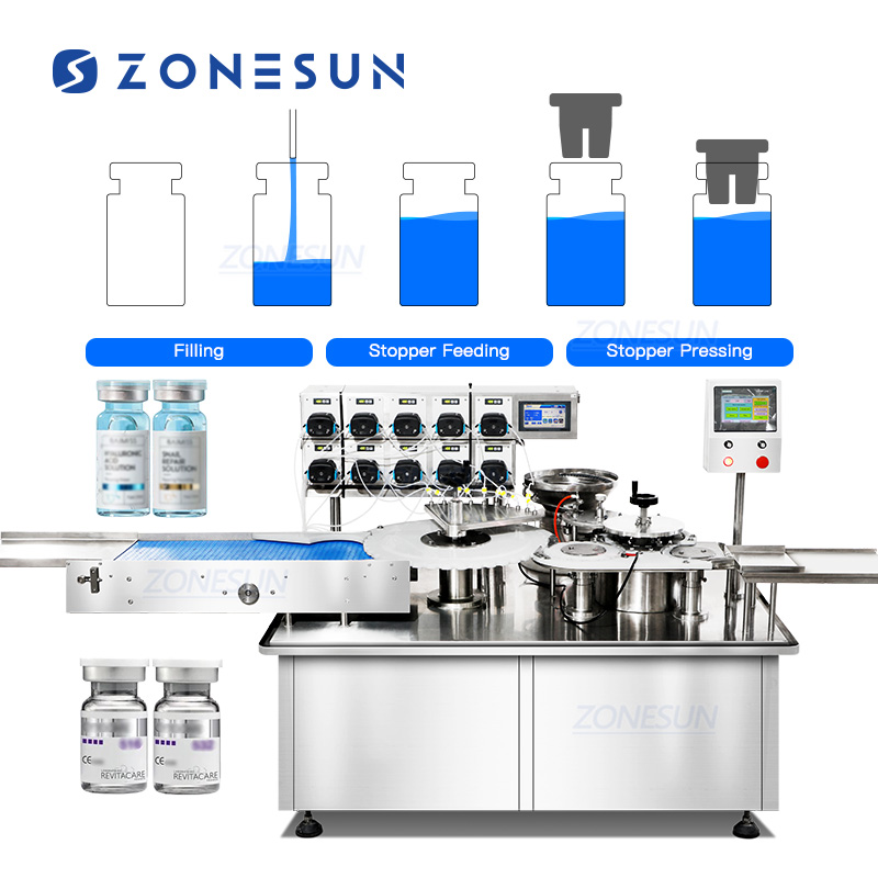 Компактная автоматическая машина для виальных флаконов с розливом и прессованием внутренних пробок ZONESUN ZS-AFY1
