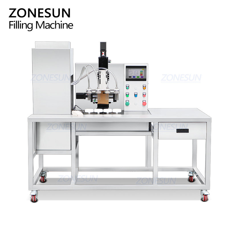 Полуавтоматическая машина розлива крема 4-х головочная для капсульного крема и лосьона для тела маршмеллоу ZONESUN ZS-PGF4