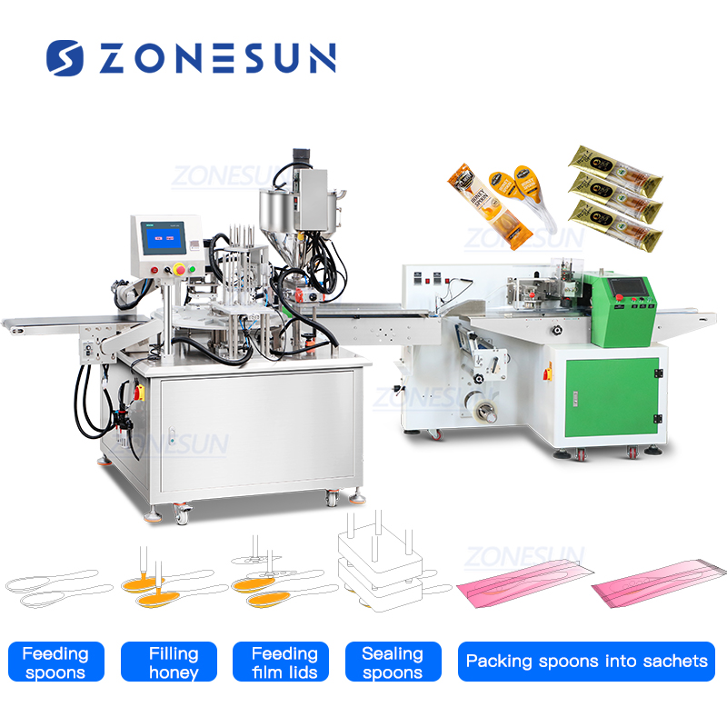 Линия розлива и упаковки одноразовых ложек для меда с автоматическим разливом и запайкой ZONESUN ZS-AFCL10