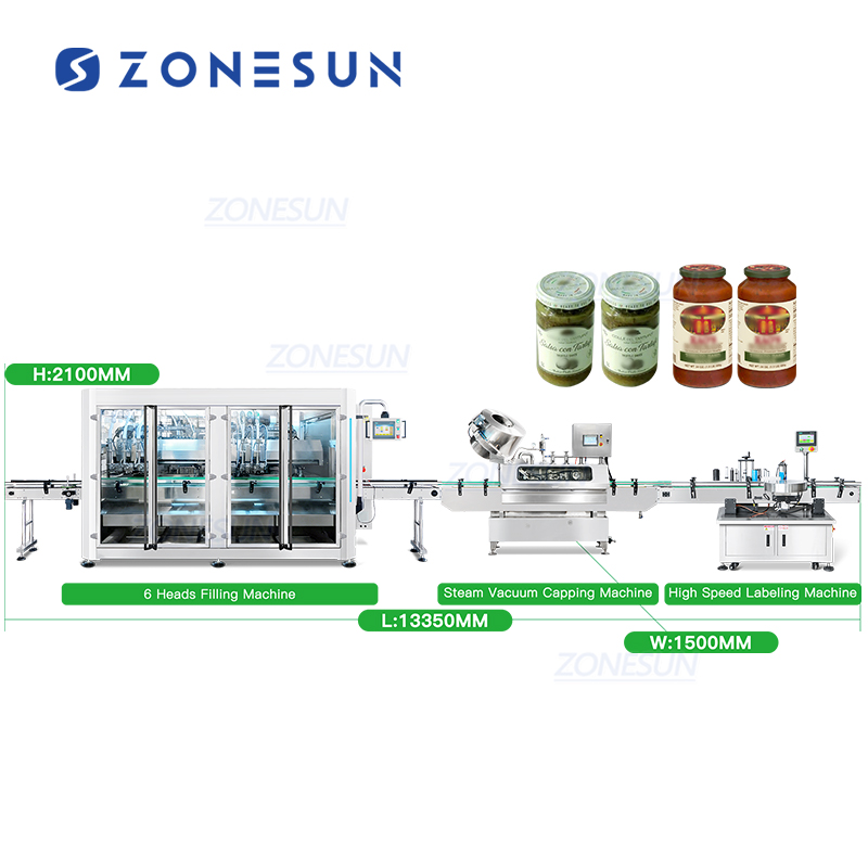 Линия розлива соусов автоматическая с сервопоршневым дозированием и вакуумной укупоркой для джема и соусов ZONESUN ZS-FAL180V9